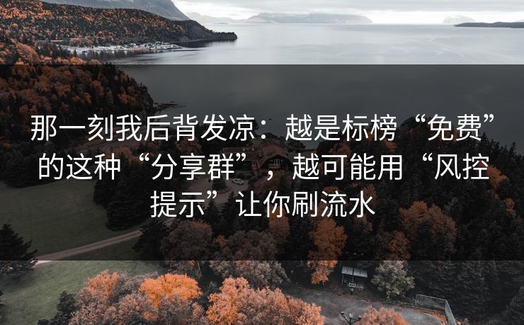 那一刻我后背发凉：越是标榜“免费”的这种“分享群”，越可能用“风控提示”让你刷流水