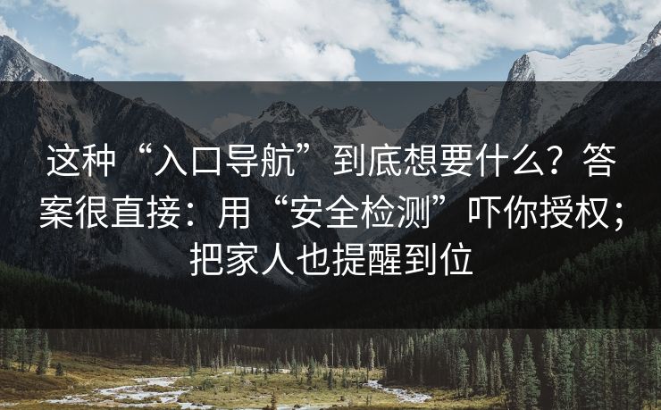 这种“入口导航”到底想要什么？答案很直接：用“安全检测”吓你授权；把家人也提醒到位