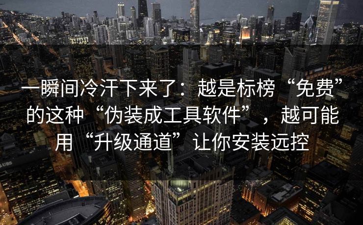 一瞬间冷汗下来了：越是标榜“免费”的这种“伪装成工具软件”，越可能用“升级通道”让你安装远控