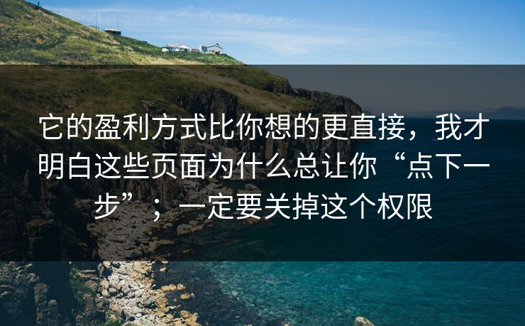 它的盈利方式比你想的更直接，我才明白这些页面为什么总让你“点下一步”；一定要关掉这个权限