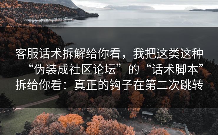 客服话术拆解给你看，我把这类这种“伪装成社区论坛”的“话术脚本”拆给你看：真正的钩子在第二次跳转