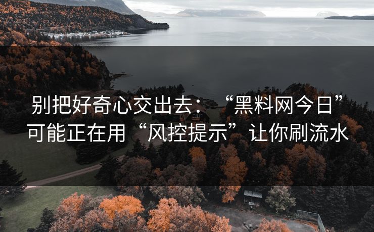 别把好奇心交出去：“黑料网今日”可能正在用“风控提示”让你刷流水