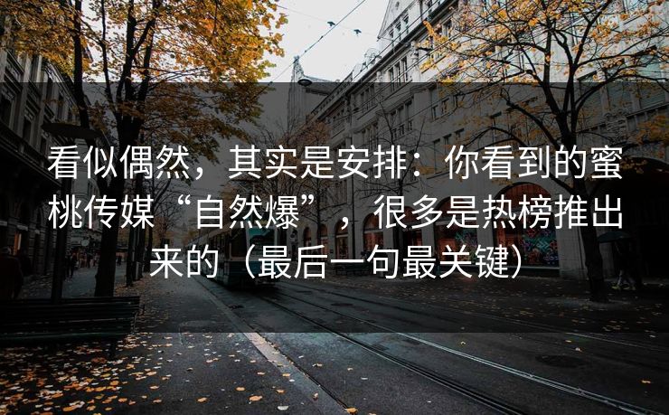 看似偶然,其实是安排:你看到的蜜桃传媒“自然爆”,很多是热榜推出来的(最后一句最关键) 第1张 看似偶然,其实是安排:你看到的蜜桃传媒“自然爆”,很多是热榜推出来的(最后一句最关键) 第1张